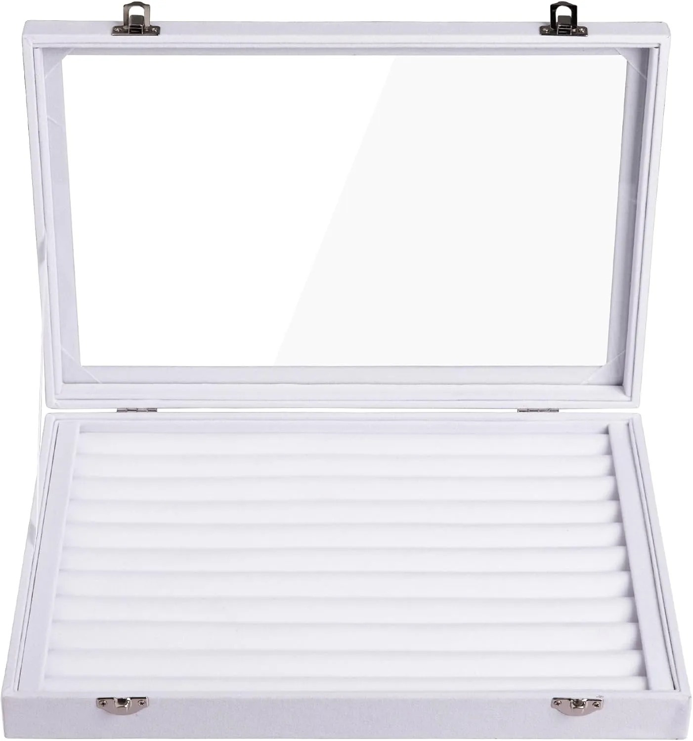 Frebeauty Rings/Earrings Organizer Tray with Clear Lid 10 Slots Velvet Drawer Insert Jewelry Storage box Transparent Glass lid Jewelry Display Case Showcase Gift for Girls Women (White, 10 Slots)