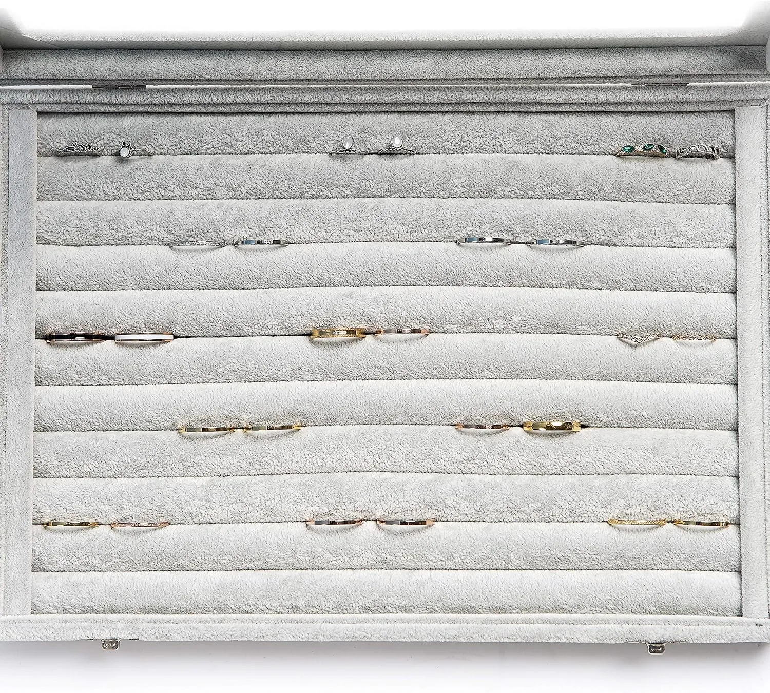 Frebeauty Rings/Earrings Organizer Tray with Clear Lid 10 Slots Velvet Drawer Insert Jewelry Storage box with Glass lid Jewelry Display Case Showcase Gift for Girls Women (Grey, 10 Slots)