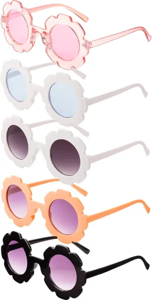 Frienda 5 Pairs Kids Sunglasses Cute Round Sunglasses Flower Shaped Glasses Children Girl Boy Gifts