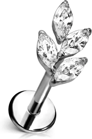 Frozen Leaf Flat Back Stud  Single Titanium Earring, Push Pin Design for Sensitive Ears  (Single Earring)