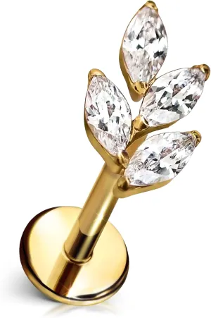 Frozen Leaf Flat Back Stud  Single Titanium Earring, Push Pin Design for Sensitive Ears  (Single Earring)