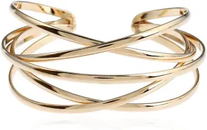 FUTIMELY Boho Chunky Cuff Bracelet for Women,Gold/Silver/Rose gold Multi-layer Cross Wire Bangle Bracelets Open Adjustable Wide Cuff Bracelet Fashion Statement Jewelry