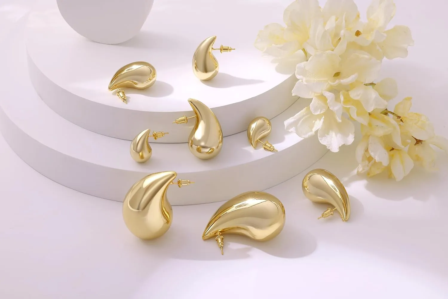 Gacimy Gold Teardrop Earrings Dupes for Women, Chunky Gold Earrings for Women with 925 Sterling Silver Post, 14K Gold Tear Drop Earrings for Women