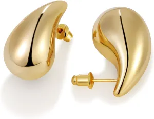 Gacimy Gold Teardrop Earrings Dupes for Women, Chunky Gold Earrings for Women with 925 Sterling Silver Post, 14K Gold Tear Drop Earrings for Women