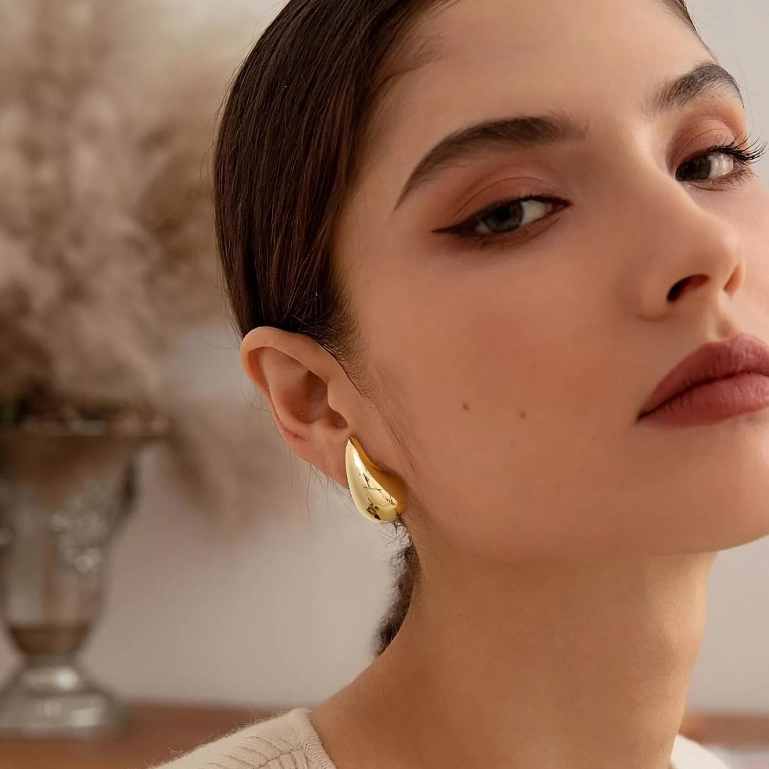 Gacimy Gold Teardrop Earrings Dupes for Women, Chunky Gold Earrings for Women with 925 Sterling Silver Post, 14K Gold Tear Drop Earrings for Women
