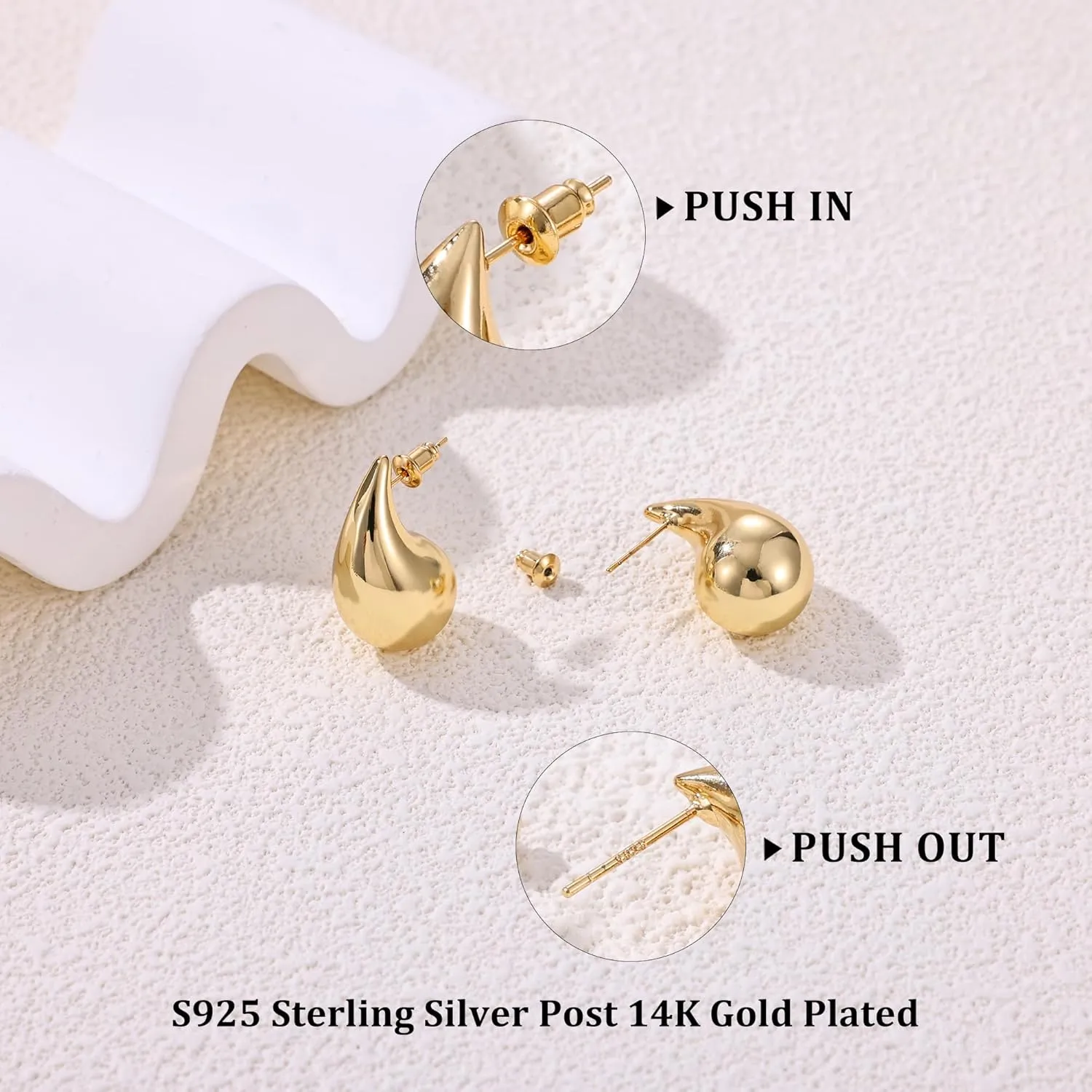 Gacimy Gold Teardrop Earrings Dupes for Women, Chunky Gold Earrings for Women with 925 Sterling Silver Post, 14K Gold Tear Drop Earrings for Women