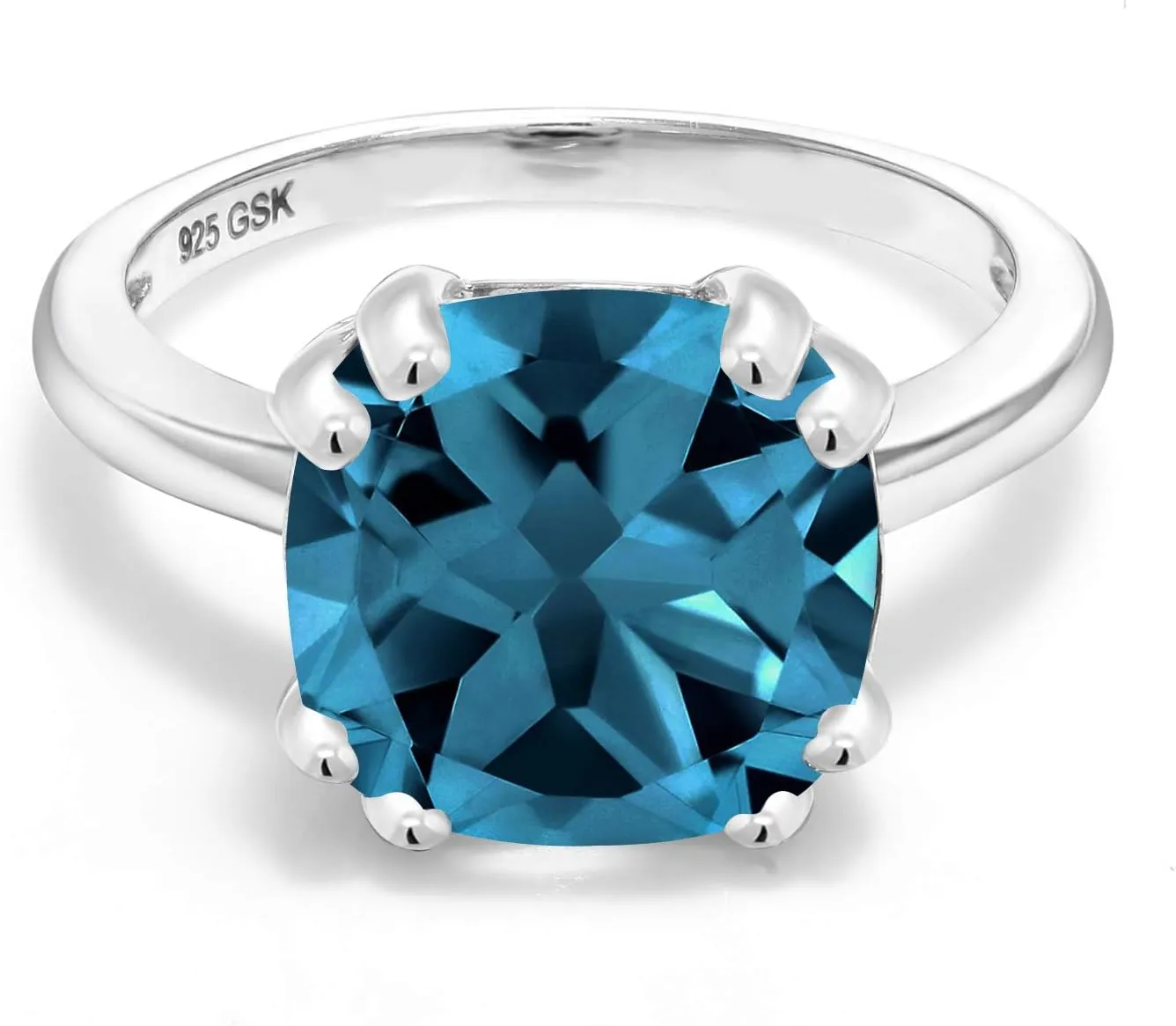 Gem Stone King 10MM Cushion Cut Gemstone Birthstone Double Prong Solitaire Ring for Women in 925 Sterling Silver | Fine Wedding Anniversary Engagement Promise Ring | Available in Sizes 5 to 9