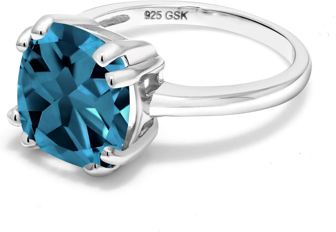 Gem Stone King 10MM Cushion Cut Gemstone Birthstone Double Prong Solitaire Ring for Women in 925 Sterling Silver | Fine Wedding Anniversary Engagement Promise Ring | Available in Sizes 5 to 9