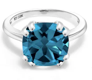 Gem Stone King 10MM Cushion Cut Gemstone Birthstone Double Prong Solitaire Ring for Women in 925 Sterling Silver | Fine Wedding Anniversary Engagement Promise Ring | Available in Sizes 5 to 9