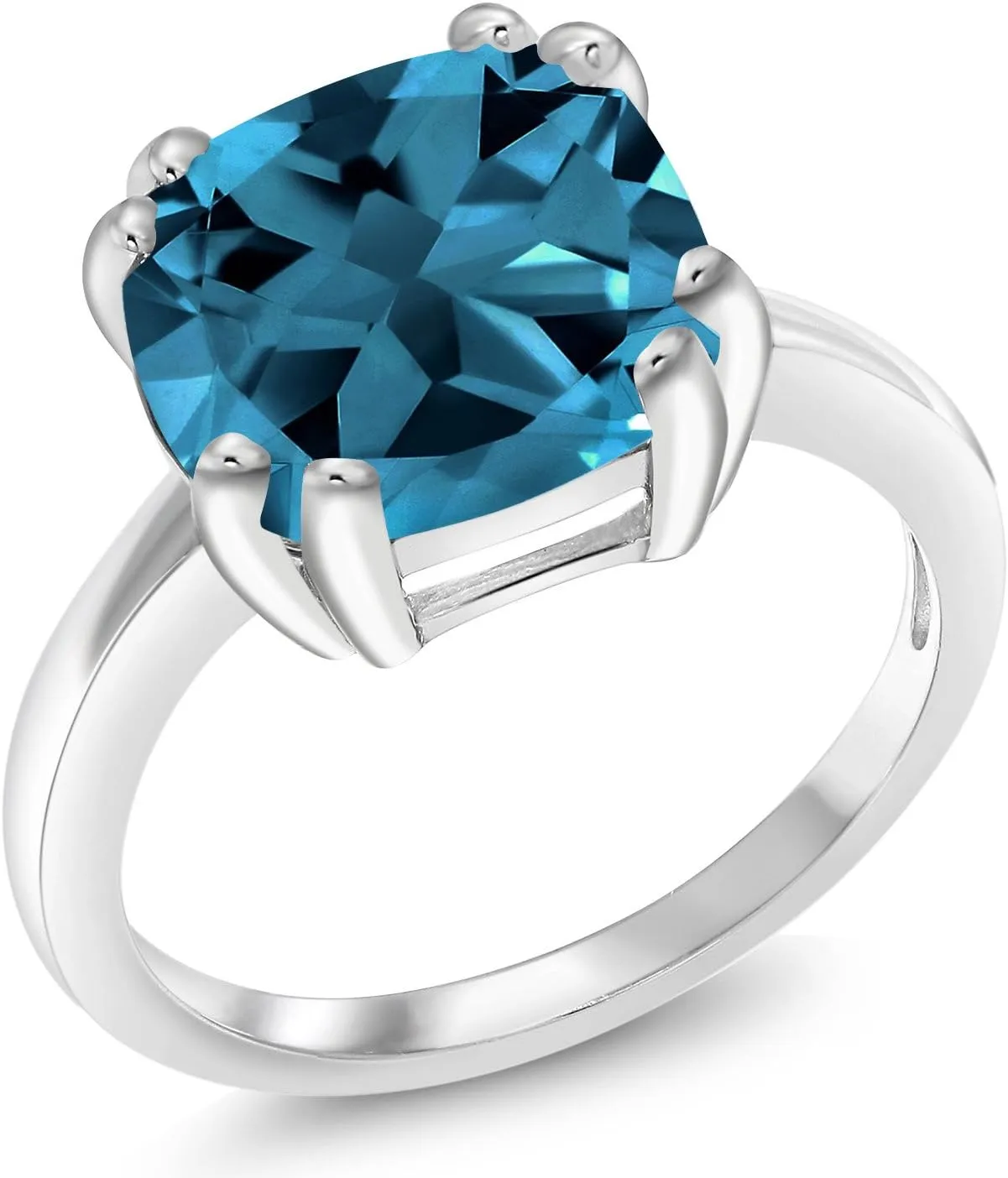 Gem Stone King 10MM Cushion Cut Gemstone Birthstone Double Prong Solitaire Ring for Women in 925 Sterling Silver | Fine Wedding Anniversary Engagement Promise Ring | Available in Sizes 5 to 9