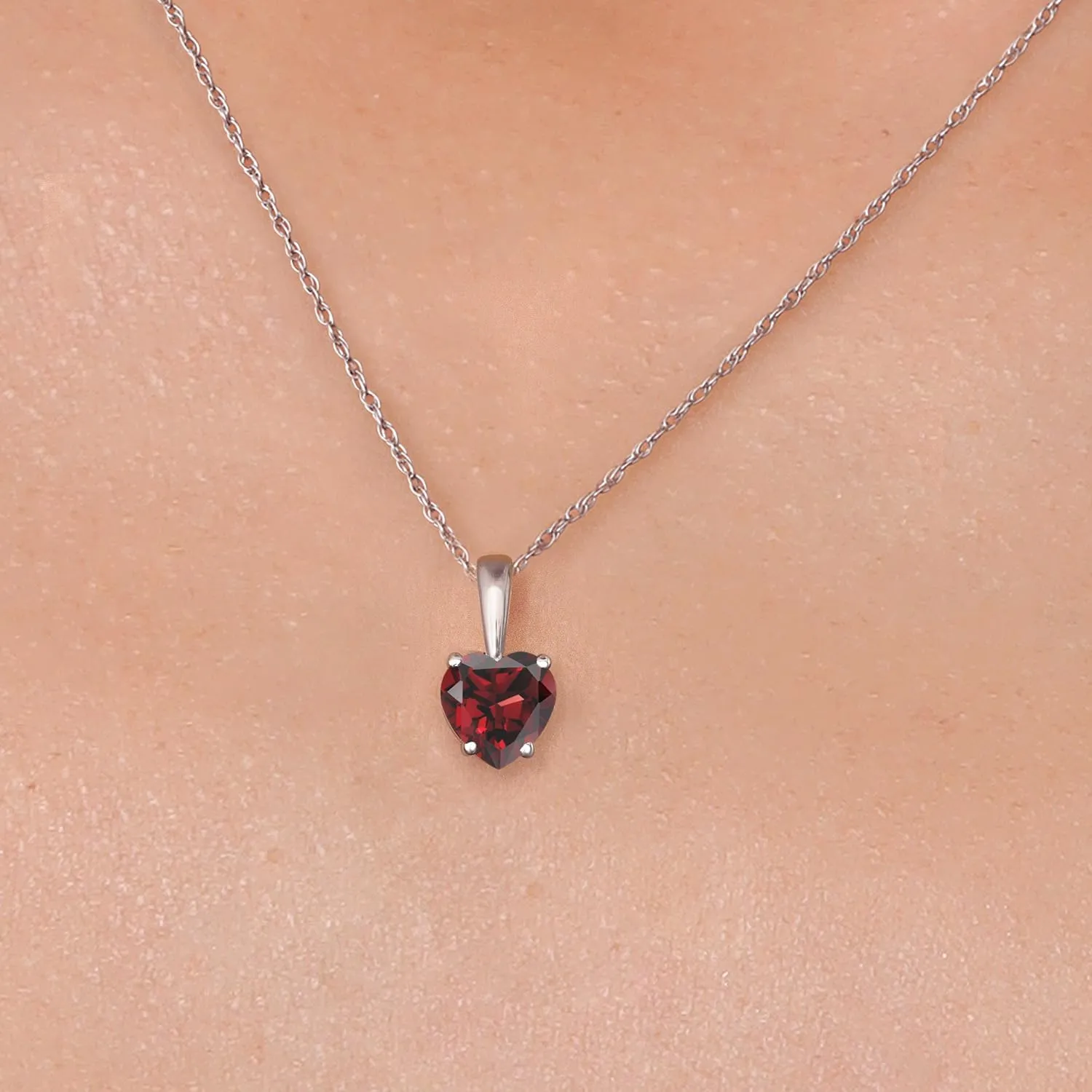 Gem Stone King 14K White Gold Pendant Necklace for Women | Heart Shape 5MM Gemstone Birthstone | With 18 Inch Chain | Fine Jewelry Gifts for Her Mom Women Wife