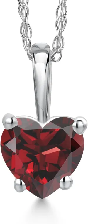 Gem Stone King 14K White Gold Pendant Necklace for Women | Heart Shape 5MM Gemstone Birthstone | With 18 Inch Chain | Fine Jewelry Gifts for Her Mom Women Wife