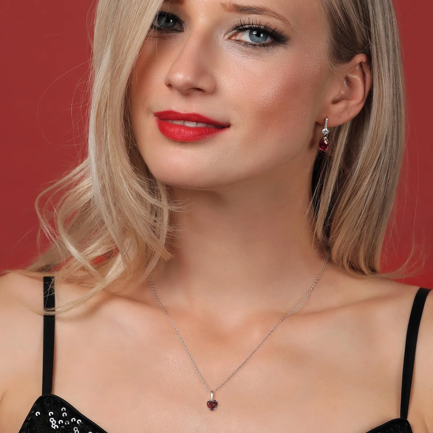 Gem Stone King 14K White Gold Pendant Necklace for Women | Heart Shape 5MM Gemstone Birthstone | With 18 Inch Chain | Fine Jewelry Gifts for Her Mom Women Wife