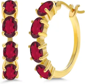 Gem Stone King 18K Yellow Gold Plated Silver Oval Gemstone Birthstone Hoop Earrings For Women | Oval 6X4MM | 22MM = 0.85 Inch | Gold Hoop Earrings | Fine Jewelry Gifts for Her Mom Women Wife