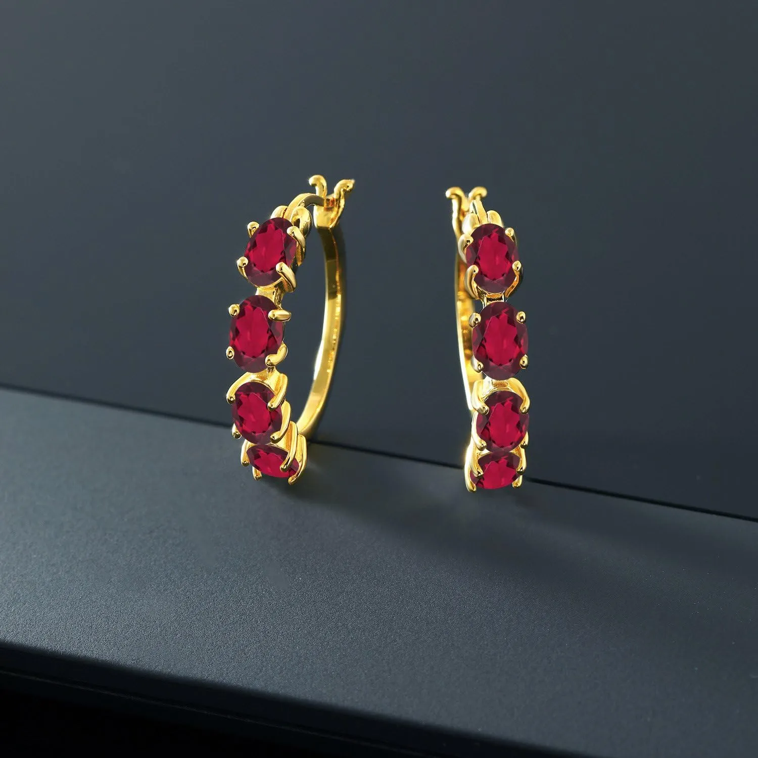 Gem Stone King 18K Yellow Gold Plated Silver Oval Gemstone Birthstone Hoop Earrings For Women | Oval 6X4MM | 22MM = 0.85 Inch | Gold Hoop Earrings | Fine Jewelry Gifts for Her Mom Women Wife