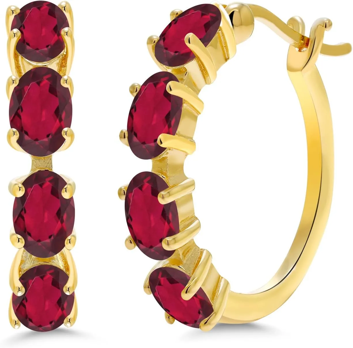 Gem Stone King 18K Yellow Gold Plated Silver Oval Gemstone Birthstone Hoop Earrings For Women | Oval 6X4MM | 22MM = 0.85 Inch | Gold Hoop Earrings | Fine Jewelry Gifts for Her Mom Women Wife