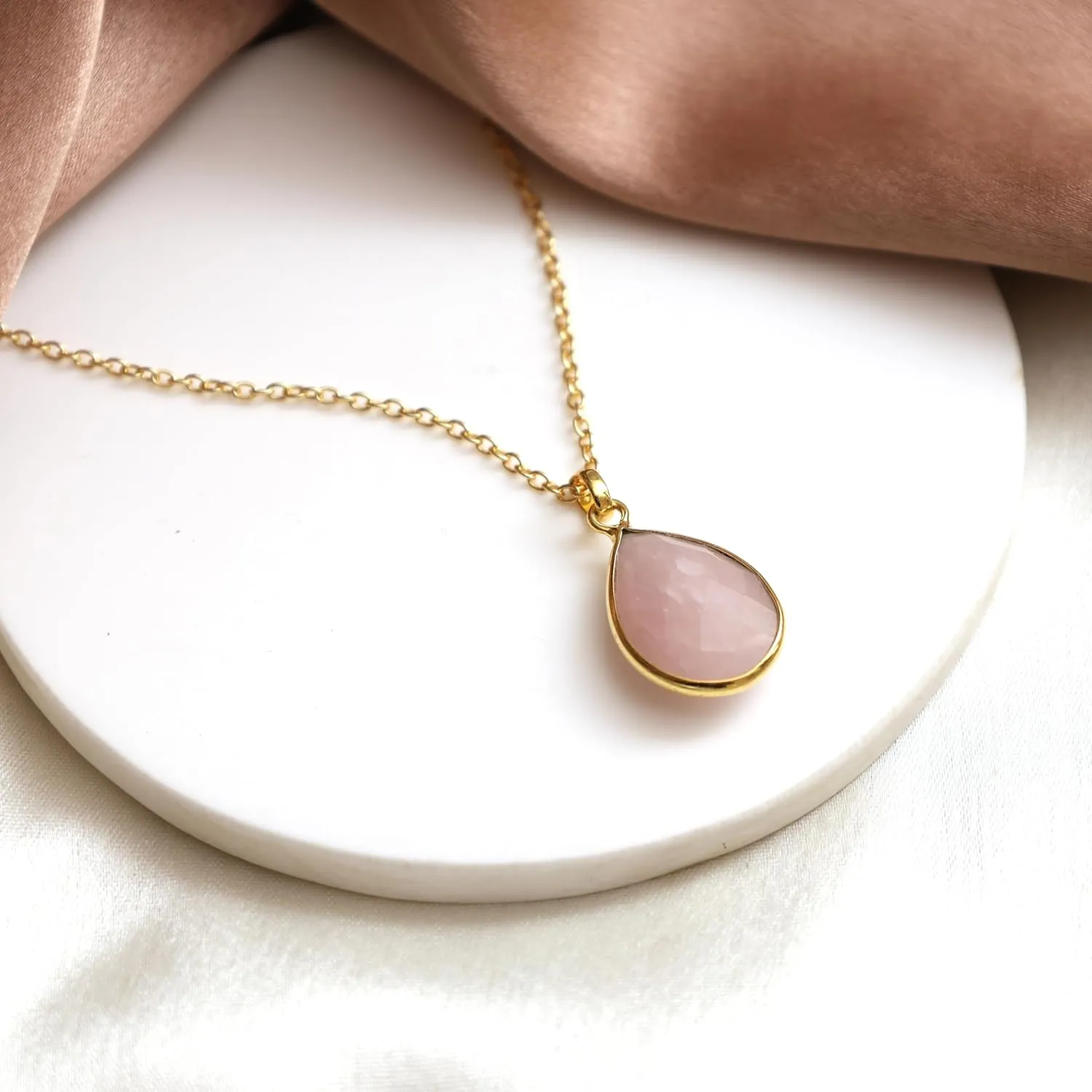 Gempires Lightweight Teardrop Crystal Pendant Necklace Handmade Gemstone Bezel Jewelry Hypoallergenic Unique Everyday Wear Jewelry For Womens 18- Inch Adjustable Chain