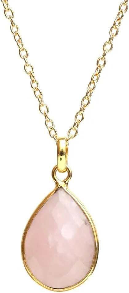 Gempires Lightweight Teardrop Crystal Pendant Necklace Handmade Gemstone Bezel Jewelry Hypoallergenic Unique Everyday Wear Jewelry For Womens 18- Inch Adjustable Chain