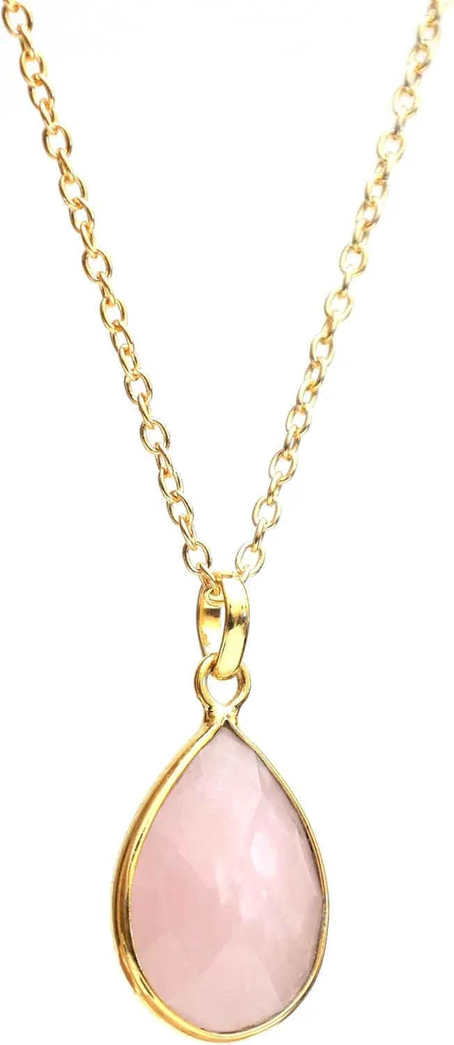 Gempires Lightweight Teardrop Crystal Pendant Necklace Handmade Gemstone Bezel Jewelry Hypoallergenic Unique Everyday Wear Jewelry For Womens 18- Inch Adjustable Chain