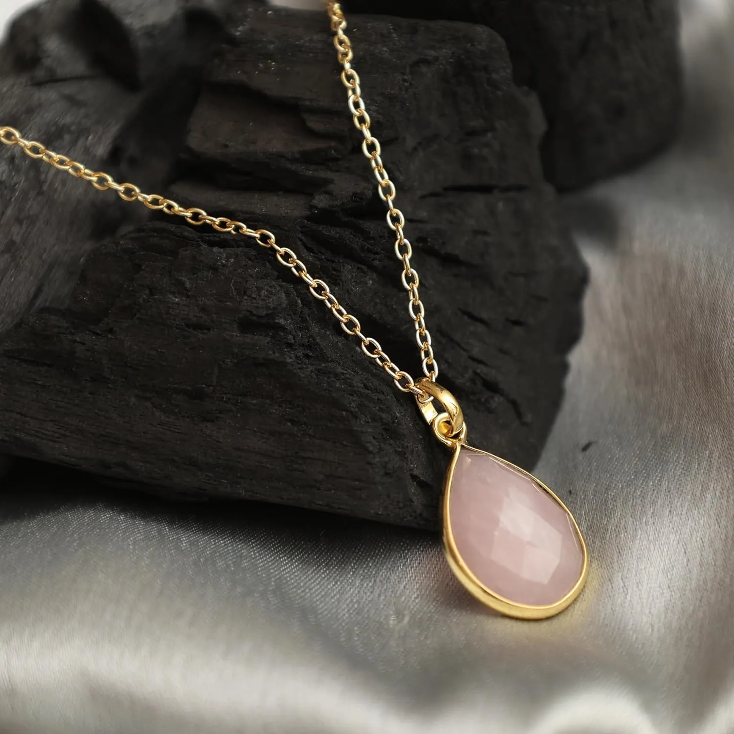 Gempires Lightweight Teardrop Crystal Pendant Necklace Handmade Gemstone Bezel Jewelry Hypoallergenic Unique Everyday Wear Jewelry For Womens 18- Inch Adjustable Chain