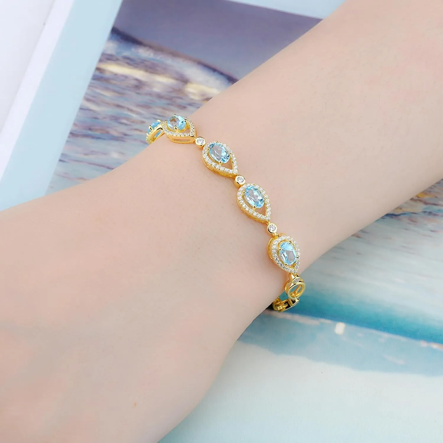 Gemstone Bracelets for Women Solid 925 Sterling Silver Setting Natural Birthstone Adjustable Link Bracelet Cubic Zirconia 18K Gold Rhodium Plated Fine Jewelry for Her