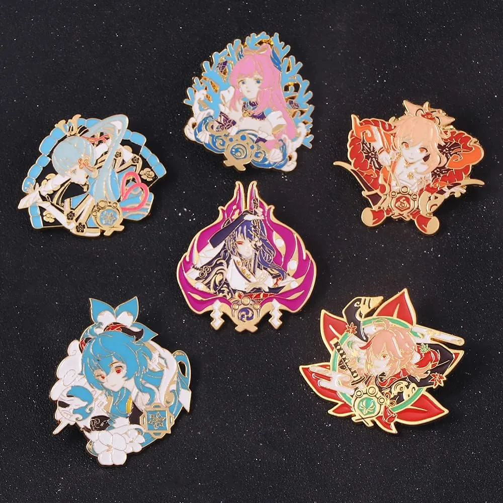 Genshin Impact Hutao Brooch Pin - Hutao Characters Cosplay Enamel Brooch Lapel Pin - Gift for Fans, Women and Girls