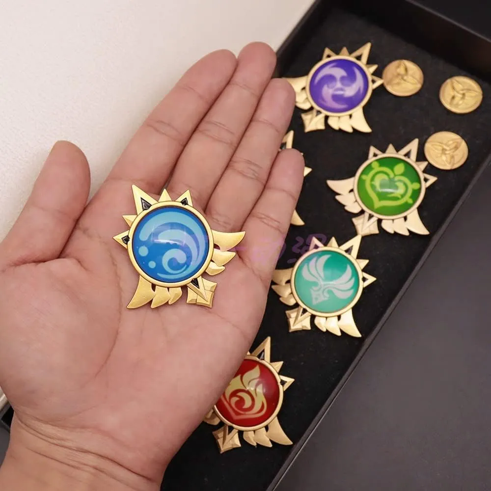 Genshin Impact Vision Brooch Pins - Eye of God Luminous Brooch - Game Project Accessories for Women