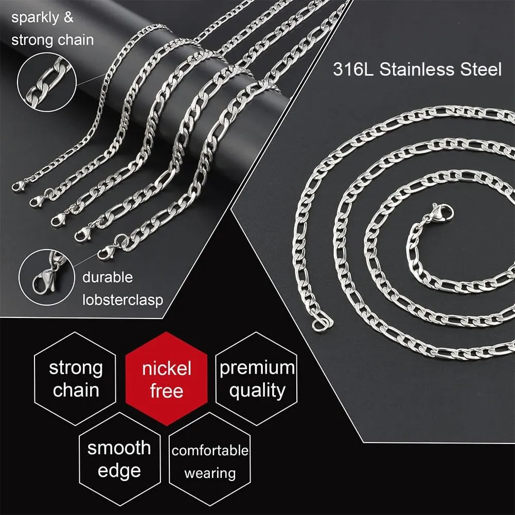 Giftall Figaro Chain Necklace Stainless Steel Chains for Men Women Jewelry Wide 4mm 5mm