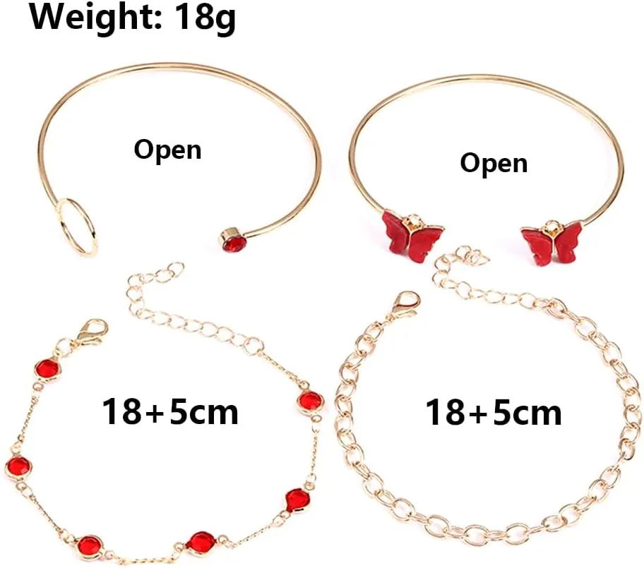GIGB PBDK Chunky Gold Butterfly Bracelet Set Boho Layered Cystal Zircon Butterfly Bangle Stackable Rhinestone Chain Bracelets Jewelry Present for Women Wife
