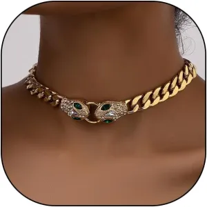 GIGB PBDK Chunky Gold Snake Choker Necklace, Punk Hip-Hop Green Crystal Snake Eye Link Cuban Chain Necklace, Rhinestone Viper Adjustable Collar Jewelry Gift
