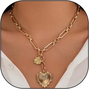GIGB PBDK Chunky Gold Sun Heart Paperclip Choker Necklace, Cubic Zirconia Trendy Dainty Pendant Necklace, Simple Geometric Tassel Collarbone Jewelry Gift