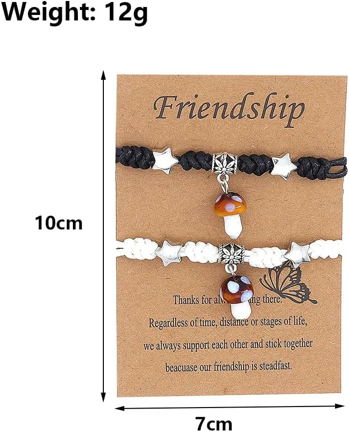 GIGB PBDK Red Mushroom Wax Rope Handmade Wove Bracelet, Star Friendship Couple Love Matching String Bracelet, Y2k Boho Pentagram Relationship Gift for Women