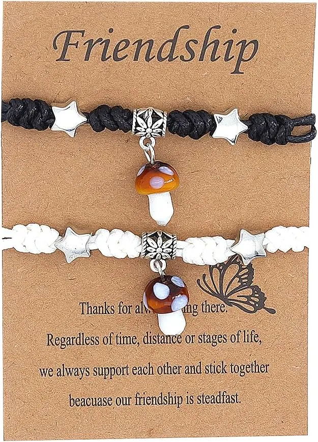 GIGB PBDK Red Mushroom Wax Rope Handmade Wove Bracelet, Star Friendship Couple Love Matching String Bracelet, Y2k Boho Pentagram Relationship Gift for Women