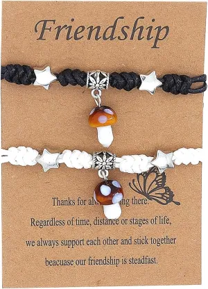 GIGB PBDK Red Mushroom Wax Rope Handmade Wove Bracelet, Star Friendship Couple Love Matching String Bracelet, Y2k Boho Pentagram Relationship Gift for Women