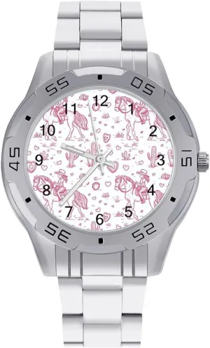 Girls on Horse Back and Cactus Simple Stainless Steel Band Business Watch Dress Wrist Unique Luxury Work Casual Waterproof Watches