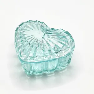 Glass Jewelry Box Heart Shape Cute Box for Storage Ring Earring Trinket Vintage Jewelry Organizer Decorative Gift for Women Girls, 3.5x2.95x1.7 IN-GRB006-Light Blue