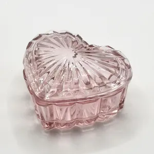 Glass Jewelry Box Heart Shape Cute Box for Storage Ring Earring Trinket Vintage Jewelry Organizer Decorative Gift for Women Girls, 3.5x2.95x1.7 IN-GRB006-Pink