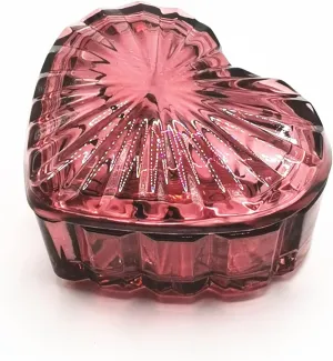 Glass Jewelry Box Heart Shape Cute Box for Storage Ring Earring Trinket Vintage Jewelry Organizer Decorative Gift for Women Girls, 3.5x2.95x1.7 IN-GRB006-Red