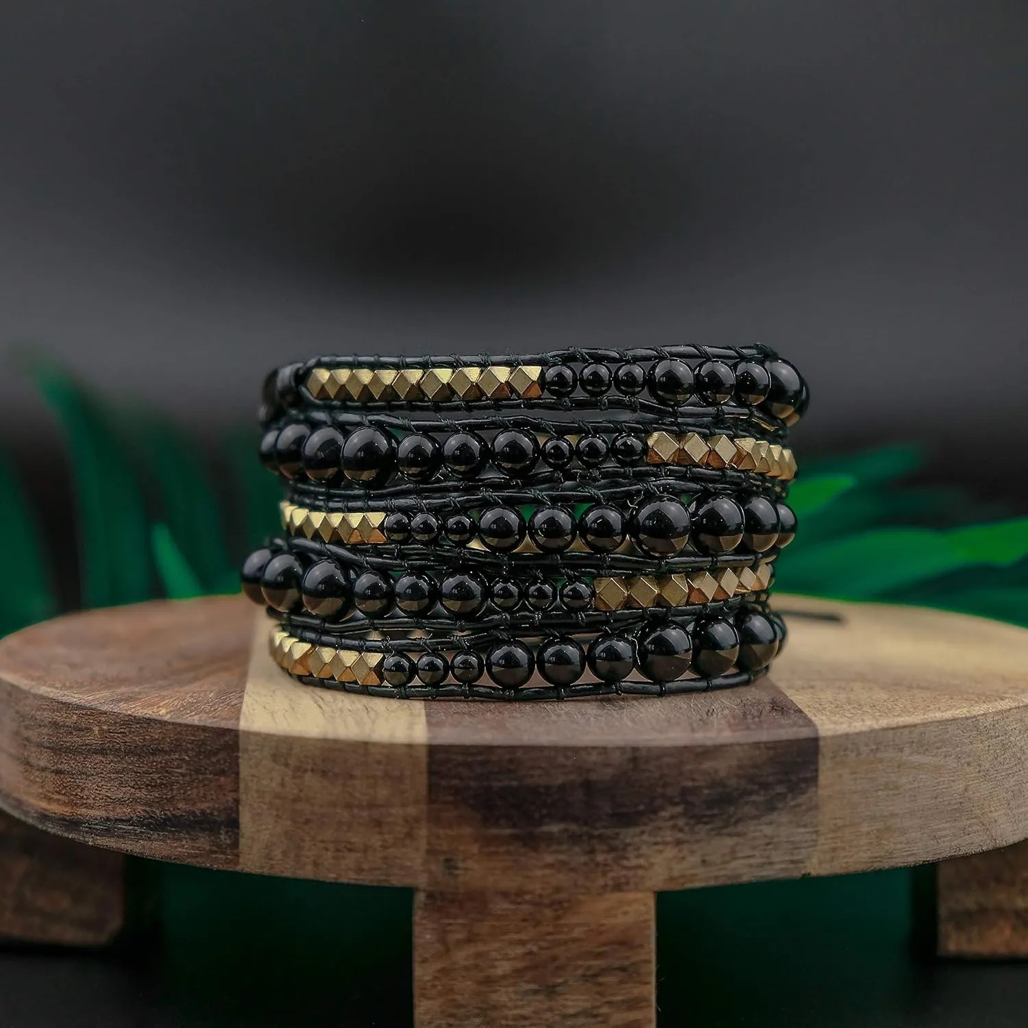 globi Natural Stone Wrap Bracelet For Women/Men | Adjustable Multilayer Genuine Leather Boho Handmade Beaded Bracelet