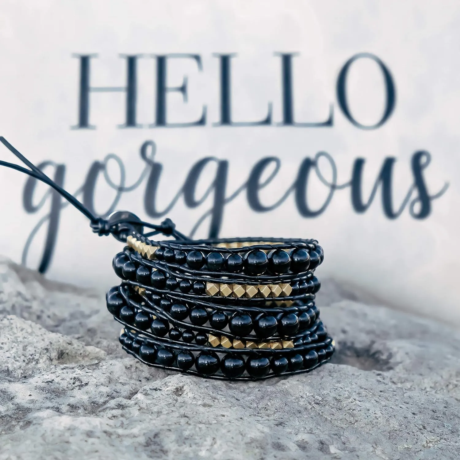 globi Natural Stone Wrap Bracelet For Women/Men | Adjustable Multilayer Genuine Leather Boho Handmade Beaded Bracelet