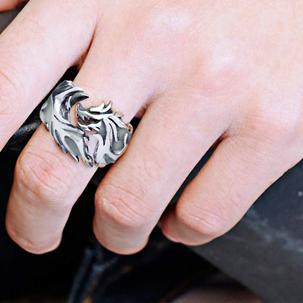 Glow in The Dark Rings Luminous Dragon Ring for Men and Women Allergy Free Gothic Punk Creative Embossed Dragon Pattern Animal Ring Glowing Halloween Anniversary Party Jewelry Light-Emitting Gift