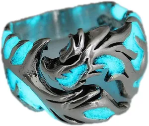 Glow in The Dark Rings Luminous Dragon Ring for Men and Women Allergy Free Gothic Punk Creative Embossed Dragon Pattern Animal Ring Glowing Halloween Anniversary Party Jewelry Light-Emitting Gift