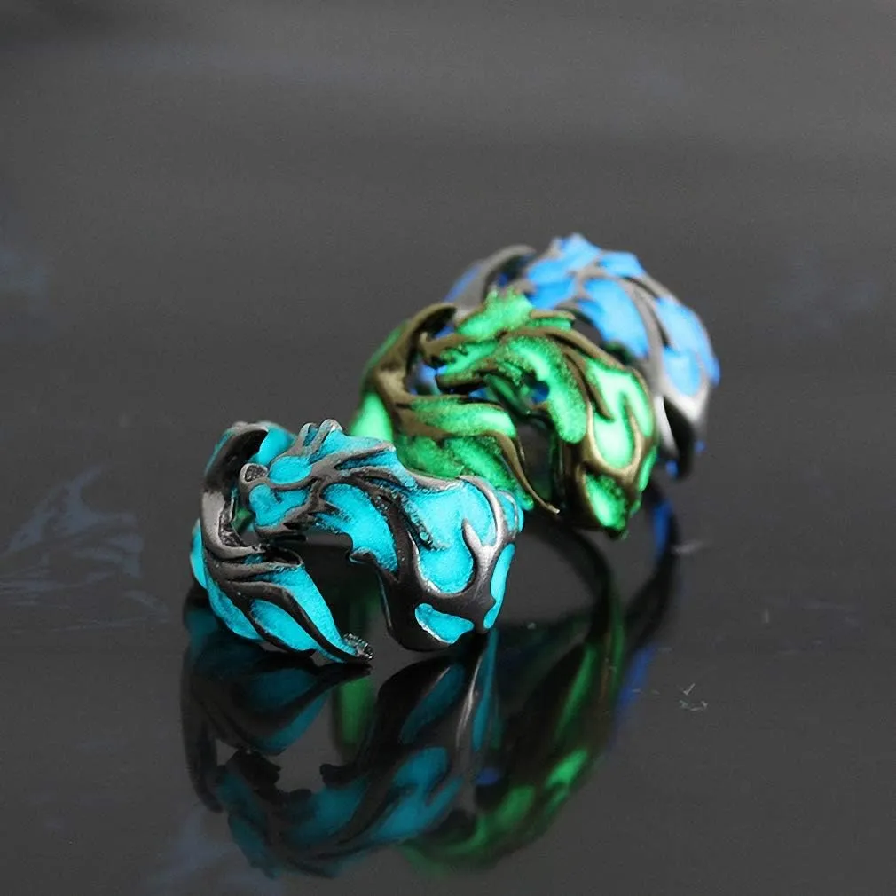 Glow in The Dark Rings Luminous Dragon Ring for Men and Women Allergy Free Gothic Punk Creative Embossed Dragon Pattern Animal Ring Glowing Halloween Anniversary Party Jewelry Light-Emitting Gift
