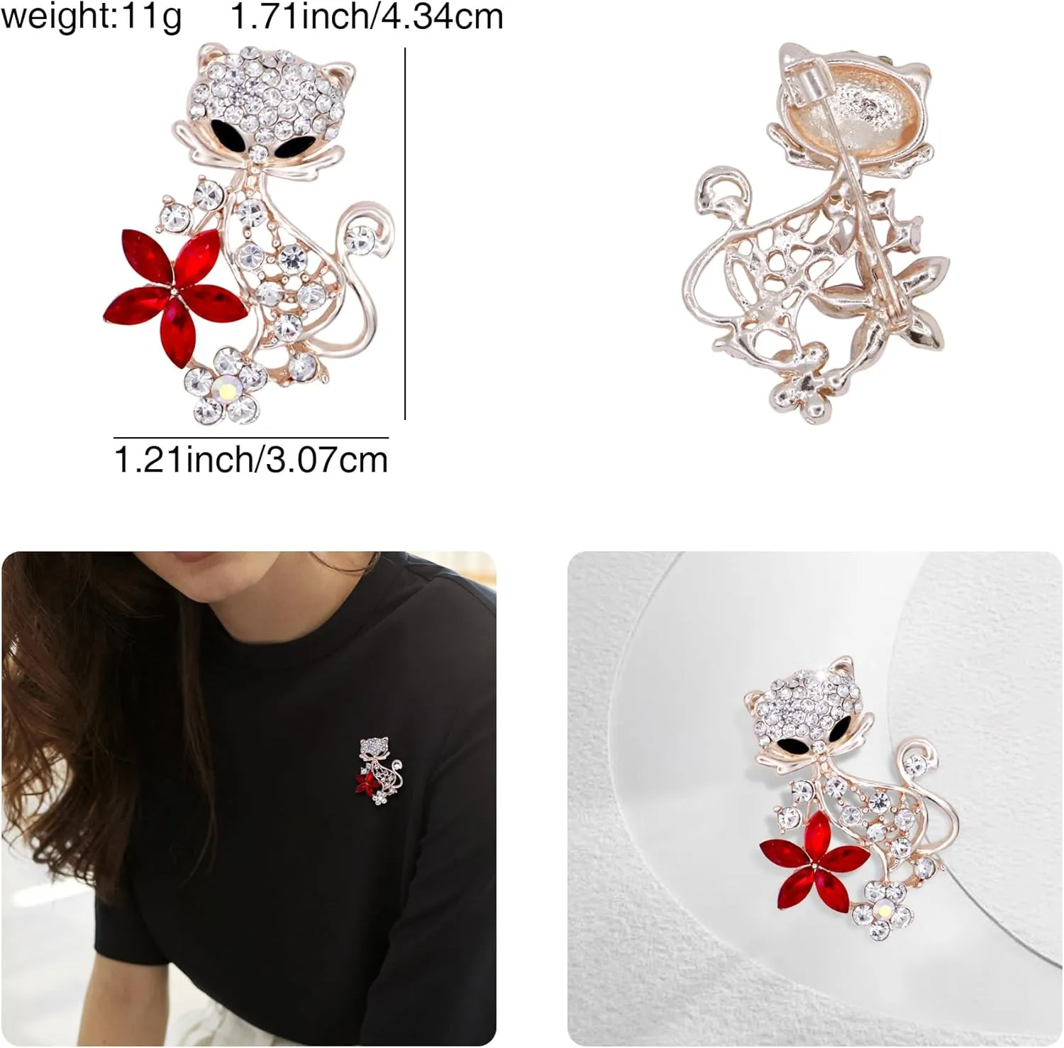 Gold Crystal Animal Brooches for Womne Elegant Rhinestone Butterfly Cat Fox Brooch Pins Fashion Jewelry Accessories for Women Gift