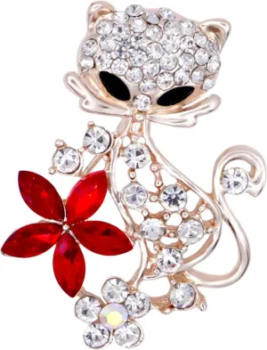 Gold Crystal Animal Brooches for Womne Elegant Rhinestone Butterfly Cat Fox Brooch Pins Fashion Jewelry Accessories for Women Gift
