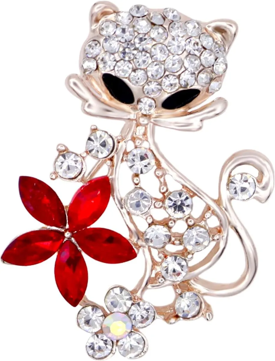 Gold Crystal Animal Brooches for Womne Elegant Rhinestone Butterfly Cat Fox Brooch Pins Fashion Jewelry Accessories for Women Gift