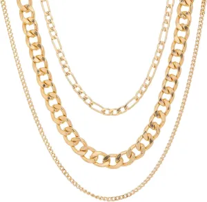 Gold Cuban Link Chain for Men Women, 3Pcs Dainty Chunky Gold Cuban Chain Stackable Layered Necklace Set Non Tarnish Statement Present for Teen Girls Jewelry Gifts