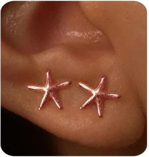 Gold Earrings for Women Trendy 14K Gold Plated Small Starfish Stud Earrings Dainty Lightweight Minimalist Simple Hypoallergenic Earrings Jewelry Gifts for Her