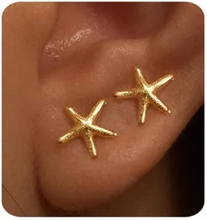 Gold Earrings for Women Trendy 14K Gold Plated Small Starfish Stud Earrings Dainty Lightweight Minimalist Simple Hypoallergenic Earrings Jewelry Gifts for Her