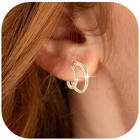 Gold Hoop Earrings for Women 925 Sterling Silver Post, 18K Gold Plated Huggie Earrings Hypoallergenic Jewelry Gift